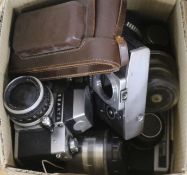 Three Ihagee Exakta camera bodies with four Carl Zeiss Jena lenses, two cased; Flektogon 2.8/35