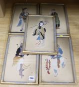 A set of five Chinese embroidered silk pictures of figures