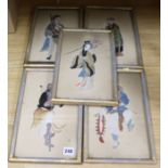 A set of five Chinese embroidered silk pictures of figures