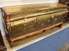 A Chinese gold lacquer nine drawer side cabinet W.180cm