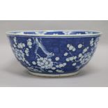 A Chinese blue and white 'prunus' bowl, 19th century, diameter 30.5cm