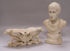 A 19th Century stoneware bust of Nelson as an Emperor and a similar centrepiece