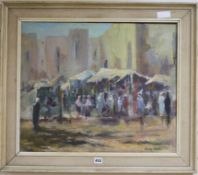 Henry Bastin, oil on canvas, market place, signed, 50 x 60cm
