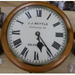 A J.J. Bettle of Folkestone wall clock diameter 45cm