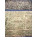 A Caucasian red and blue ground rug and a cream ground rug 190 x 100cm. and 180 x 135cm.