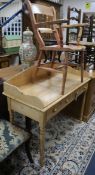 A Victorian pine washstand and a chair. W.110cm.