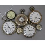 Two silver hunter pocket watches, a half-hunter silver pocket watch and four other watches,