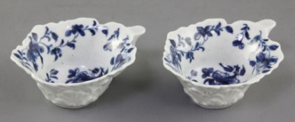A pair of Worcester geranium leaf butter boats, decorated with the Butter Boat Mansfield pattern,