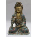 A large gilt bronze and cloisonne enamel figure of Guanyin height 44cm