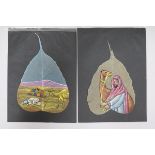 Two Chinese paintings on leaves for the Islamic market