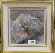 Mary Kent Harrison R.B.A., N.E.A.C (1915-1983), 'Snowdrops', oil on board, with RA Summer Exhibition