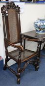 A William & Mary caned seat and back walnut elbow chair