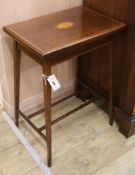 An Edwardian banded mahogany folding card table W.50cm