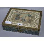 An English box with inset textile panel 28.5 x 21cm