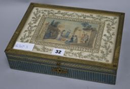 An English box with inset textile panel 28.5 x 21cm