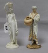 Two Royal Worcester figures of water carriers after James Hadley, one a Cairo example, wearing a