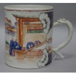 A Chinese large famille rose mug, Qianlong period, typically painted with Mandarin figures in a