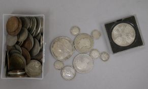 An 1889 crown, 5 other Victoria silver coins (worn), 3 George V silver 3d and sundry GB and
