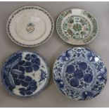 Four Chinese export plates, 18th/19th century including a famille verte 'sea creatures' plate