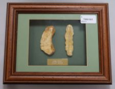 A collection of framed Neolithic and other tools and flint arrow heads, including a Paleolithic fine