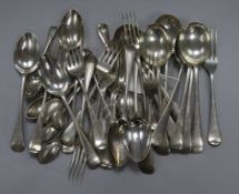 A matched part service of silver Old English pattern flatware, initialled, comprising eight soup