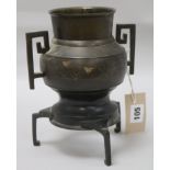 A Japanese bronze incense burner (converted) height 22cm