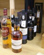 Ten bottles of whisky and port, some boxed, including Penderyn, Jura, Chivas Regal, Taylor's 2011,