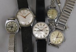 Five assorted lady's and gentleman's wrist watches including Lanco.