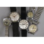 Five assorted lady's and gentleman's wrist watches including Lanco.