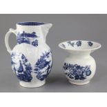 A Caughley blue and white floral spittoon, c.1780 and a Caughley fisherman and cormorant pattern