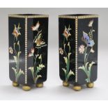 A pair of late 19th century Bohemian enamelled glass square vases, possibly Moser, and some counters
