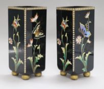 A pair of late 19th century Bohemian enamelled glass square vases, possibly Moser, and some counters