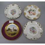 A Sevres style topographical plate, a Coalport plate and others