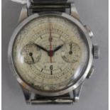 A gentleman's stainless steel Uweco chronograph manual wind wrist watch.