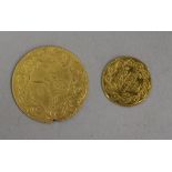 Ottoman Empire, two gold coins, including a 100 Kurush Muhammad V (Dia 30mm, 5.6g, nick to milled