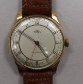 A gentleman's 9ct gold Trebex non magnetic manual wind wrist watch.