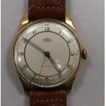 A gentleman's 9ct gold Trebex non magnetic manual wind wrist watch.