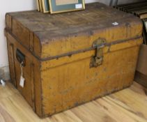 A metal trunk with strapwork