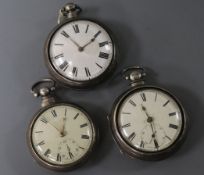 An early Victorian silver pair-cased keywind pocket watch and two other silver pair-cased pocket