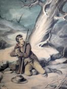 Richard Dagley (1765-1841)watercolourA traveller overtaken by a storm and snoworiginal backing board
