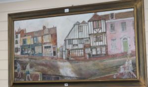 John Blight, oil or acrylic on board, Lewes High Street with a view to The Fifteenth Century