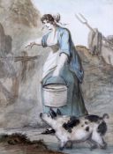 Henry William Bunbury (1750-1811)watercolourA woman carrying a bucket with a pig at her sideSpink