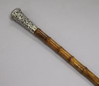 A Victorian silver topped walking cane/dandy stick length 122cm