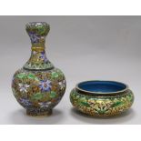 A Chinese cloisonne enamel vase and a dish vase height 21cm