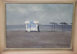 John Joseph, oil on board, 'Low Season', signed and indistinctly dated 21 x 30cm