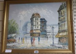 Burnett, oil on board, Parisian street scene 39.5 x 49.5cm