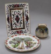 A Hadley's Worcester small vase, painted with iris, a Royal Worcester 'Prince Regent' dish and a