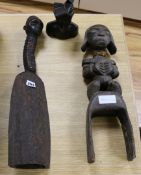 A Ghana tribal figure, a bell and a bust tallest 22cm