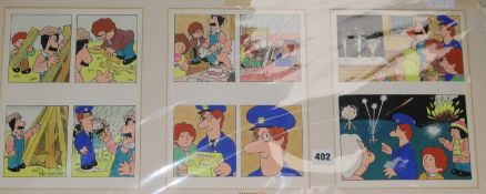 Peter Longden (1948-), 10 original artwork drawings for the Postman Pat story "Rained Off", by James