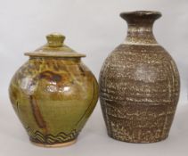 A Michael Leach Yelland Pottery vase and a Clive Bowen Studio Pottery jar and cover, the former of